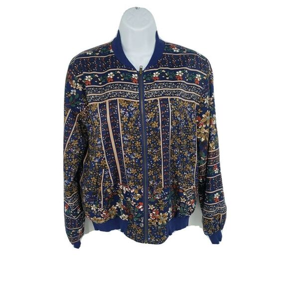 Sophie Rue Floral Jacket Navy Blue Full Zip Boho - Picture 1 of 12